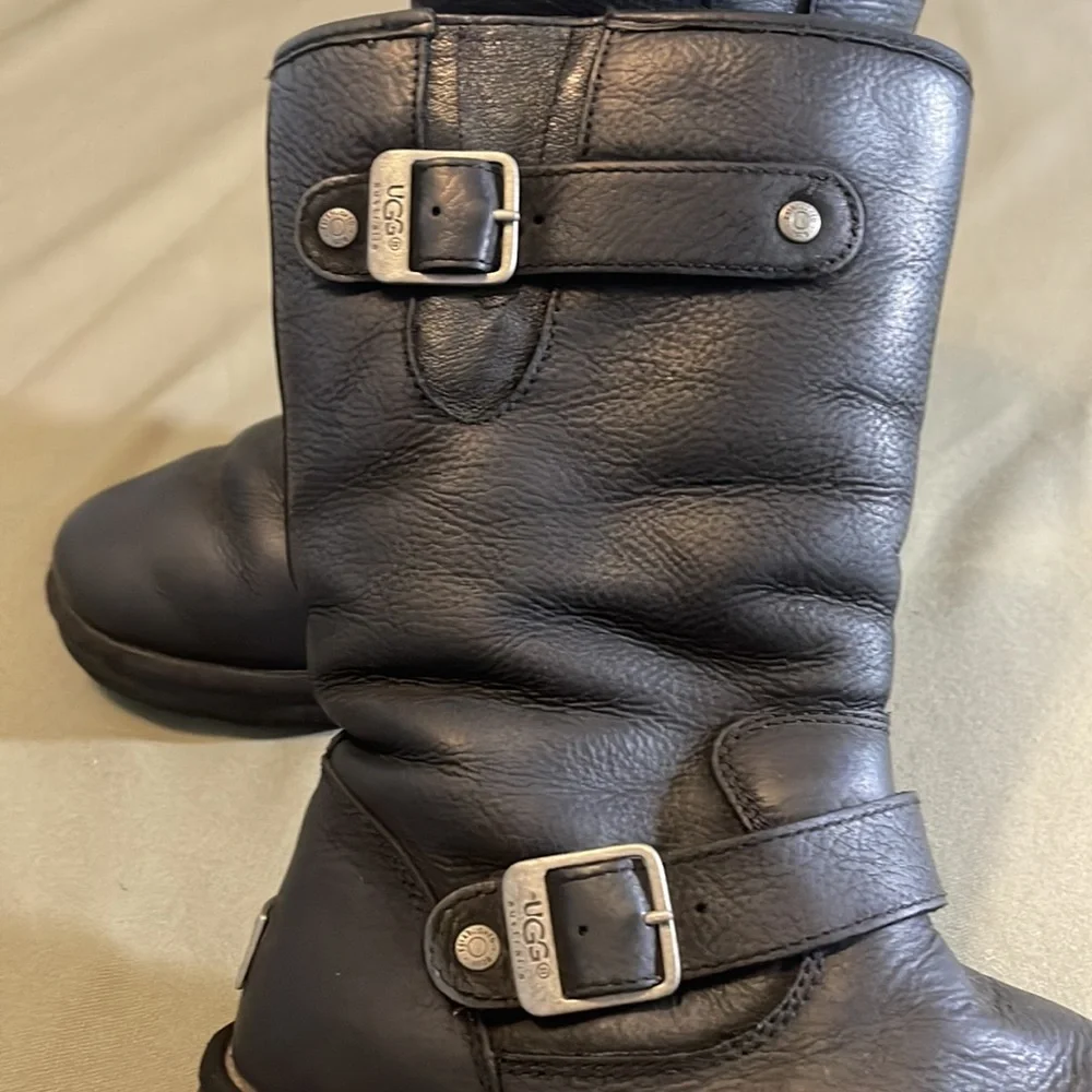 UGG Australia black leather womens Boots size 8” - Picture 6 of 12